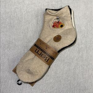 BORN OS Ivory Black Tan Printed Fall Wool Blend Quarter Outdoor Warm Socks 4pk